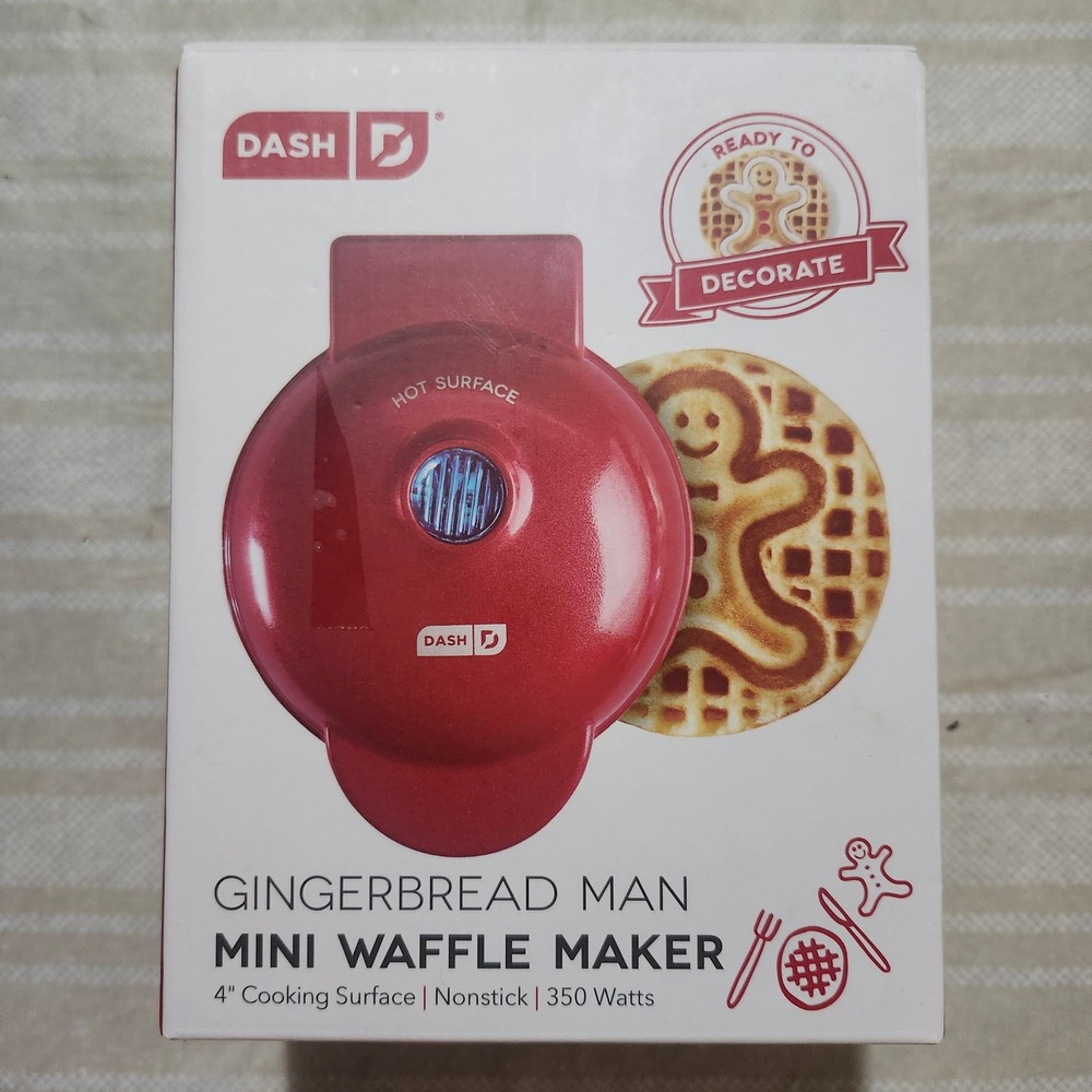 Dash Gingerbread Man Mini‎ Waffle Maker Red 4" Cooking Surface Nonstck Holiday